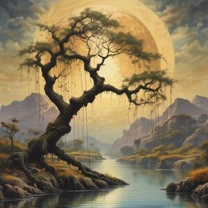 Golden Moonlit Landscape Art Print